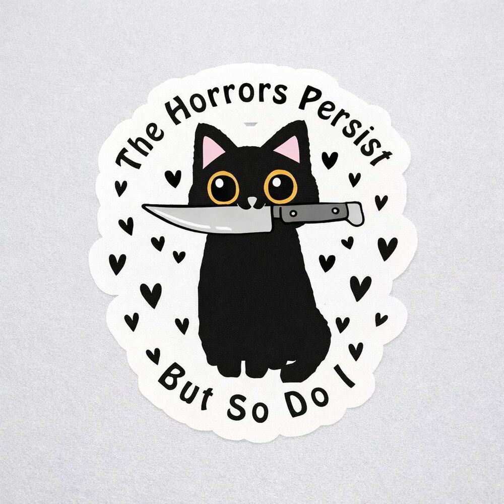 Black Cat With Knife Funny Sticker